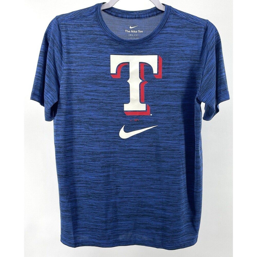Nike Dri-Fit Boys Youth Large 14/16 Texas Rangers T Shirt Blue Athletic Shirt
